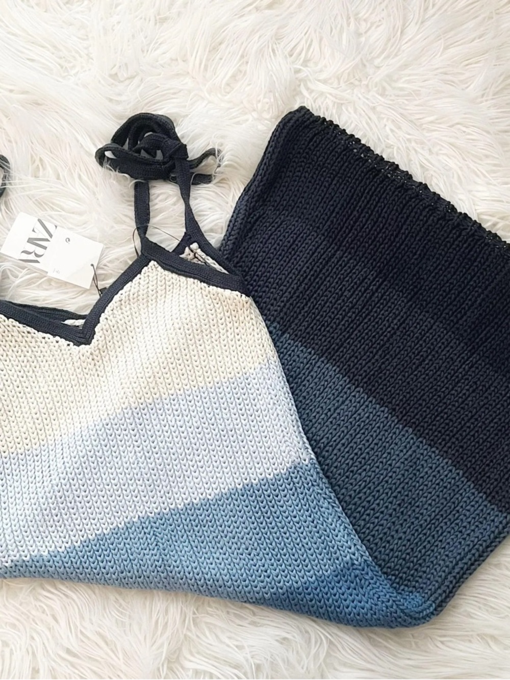 ZARA Blue and White Striped Crochet Dress Limited Edition